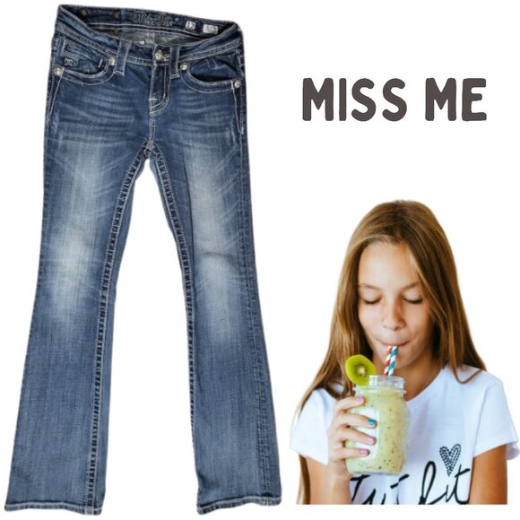 MISS ME Blue Denim Boot Cut Jeans - Girl's 12 - Picture 1 of 6